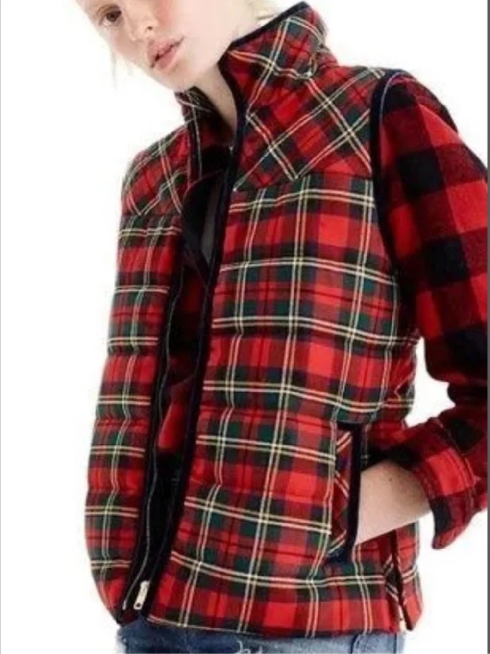 J. Crew Tartan Plaid Mountain Puffer Vest
